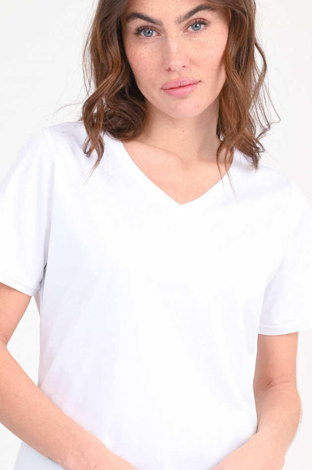 Soluzione Baumwoll-Shirt mit V-Ausschnitt in Weiß