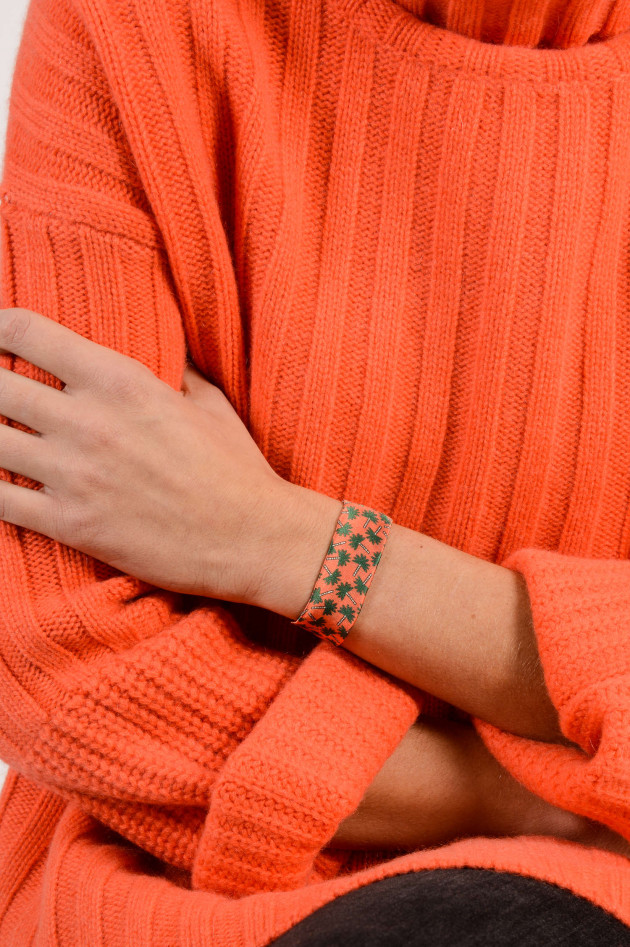 Sorbet Seidenarmband mit Palmenprint in Grün/Orange