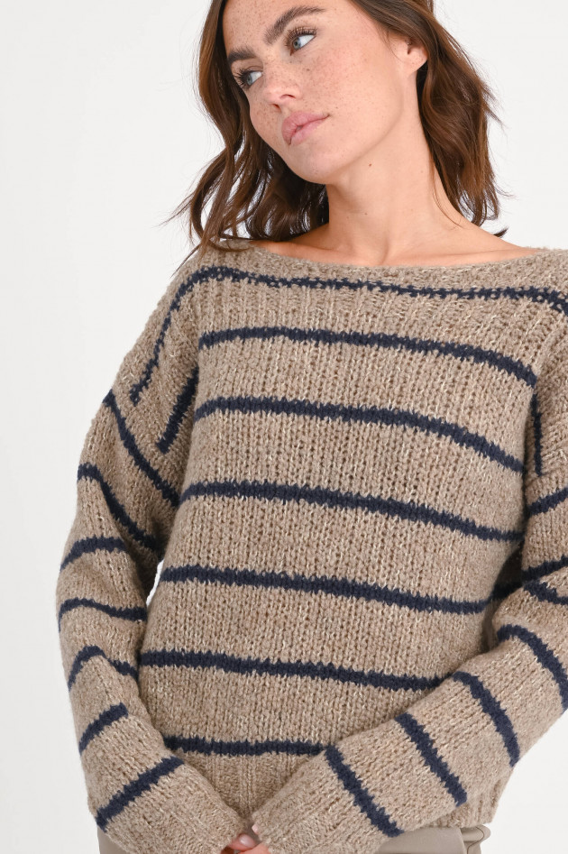 SoSUE Strickpullover mit Streifen in Taupe/Navy