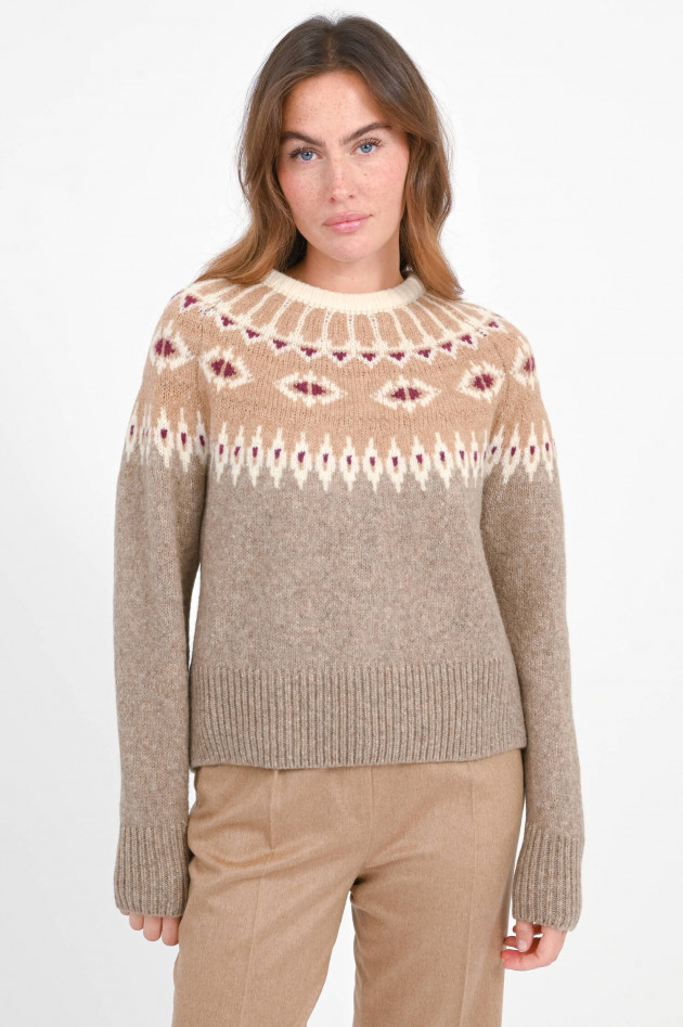 SoSUE Pullover mit winterlichem Design in Chai/Burgundy