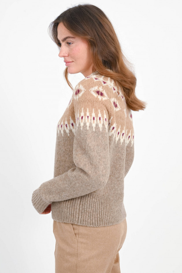 SoSUE Pullover mit winterlichem Design in Chai/Burgundy