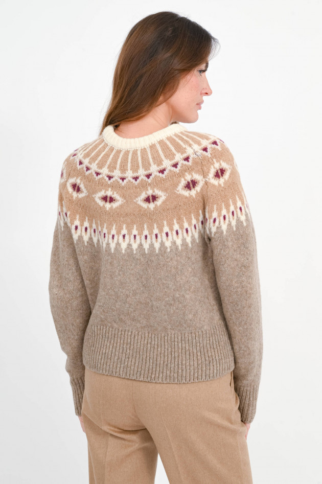 SoSUE Pullover mit winterlichem Design in Chai/Burgundy