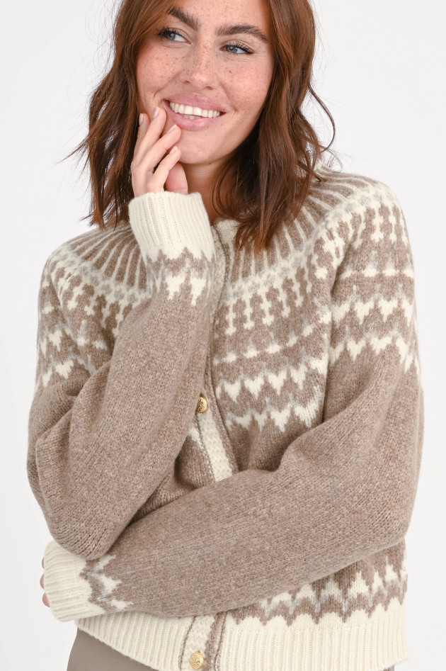 SoSUE Norweger-Strickweste in Taupe/Natur