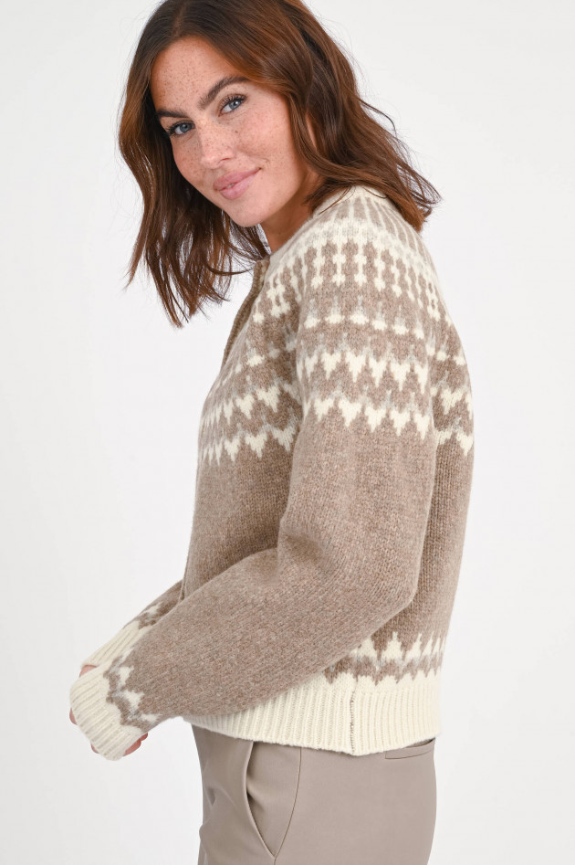 SoSUE Norweger-Strickweste in Taupe/Natur