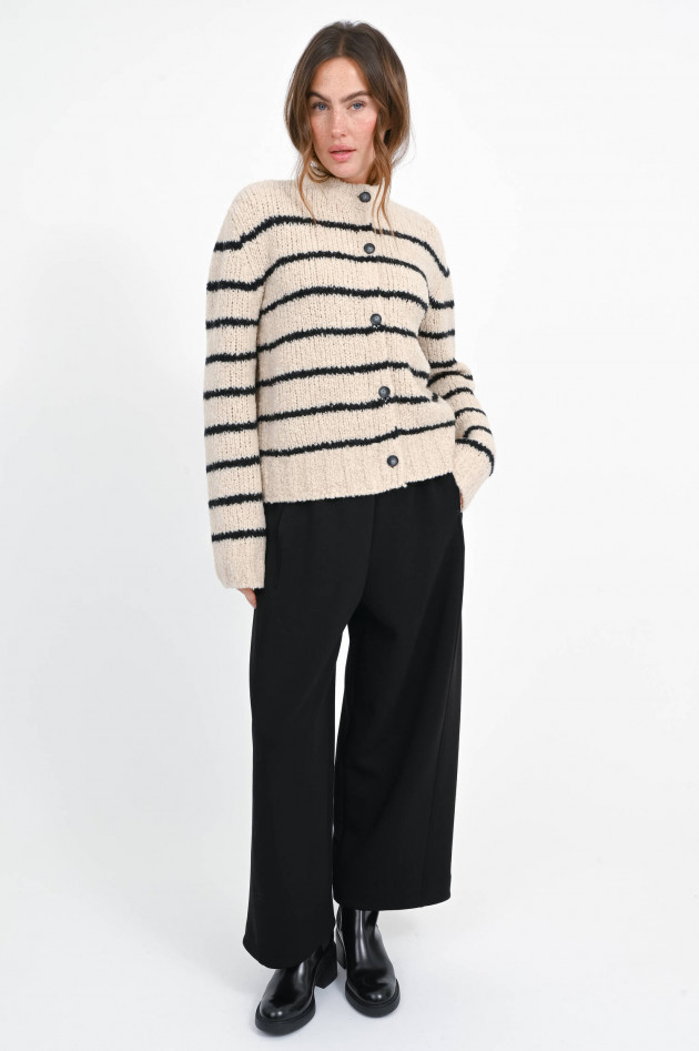 SoSUE Woll-Strickweste mit Streifen in Creme/Schwarz