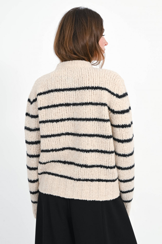 SoSUE Woll-Strickweste mit Streifen in Creme/Schwarz