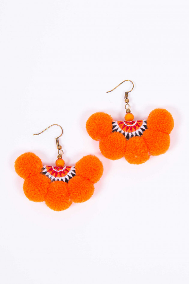 Soul Kathrin Bestickte Ohrringe mit Pompons in Orange