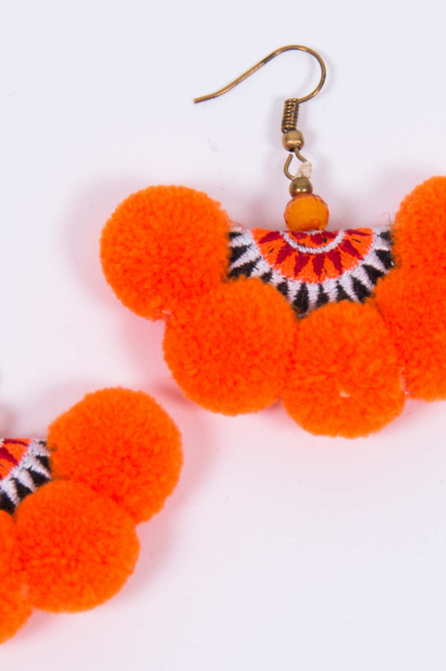 Soul Kathrin Bestickte Ohrringe mit Pompons in Orange