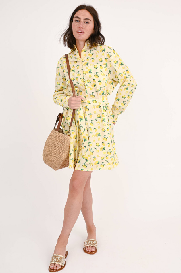 Sportmax Hemdblusenkleid mit Zitronen-Print in Pastell-Gelb