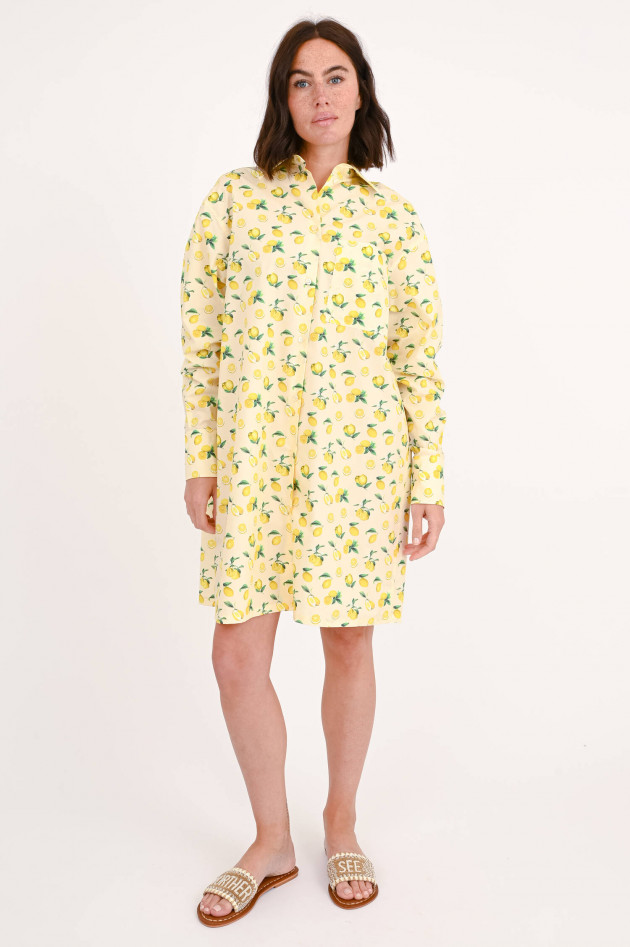 Sportmax Hemdblusenkleid mit Zitronen-Print in Pastell-Gelb