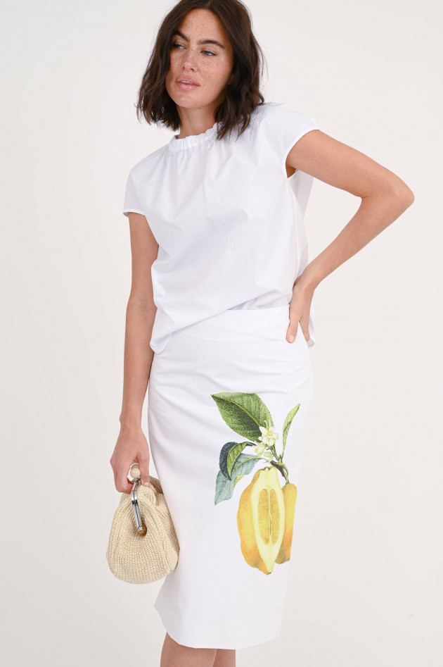 Sportmax Midi-Rock MEDEOLA mit Zitronen-Print in Weiß/Gelb