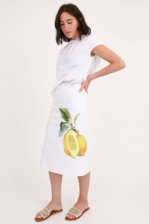 Sportmax Midi-Rock MEDEOLA mit Zitronen-Print in Weiß/Gelb