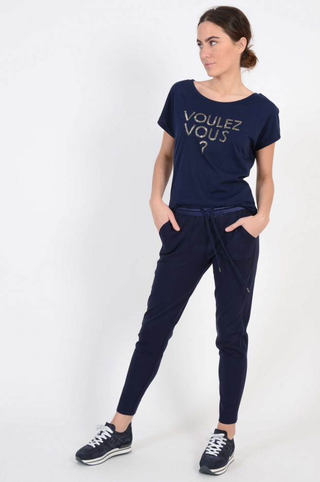 Steffen Schraut T-Shirt mit Schmucksteinbesatz in Navy