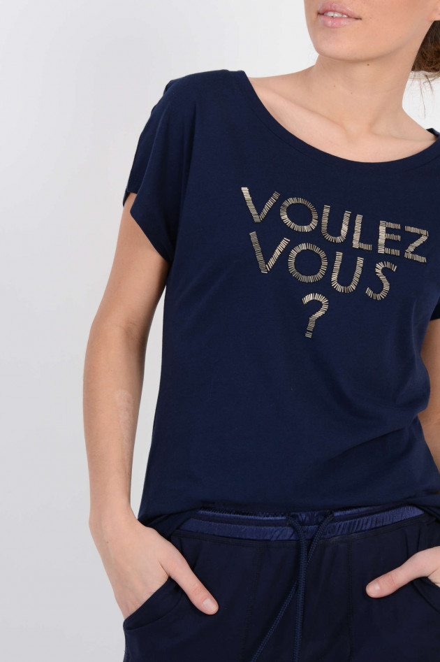 Steffen Schraut T-Shirt mit Schmucksteinbesatz in Navy