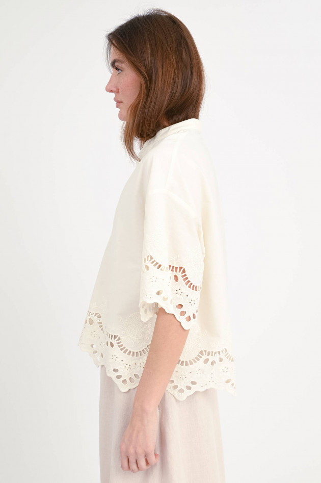 Stella Forest Oversize Bluse mit Lochstickerei in Natur