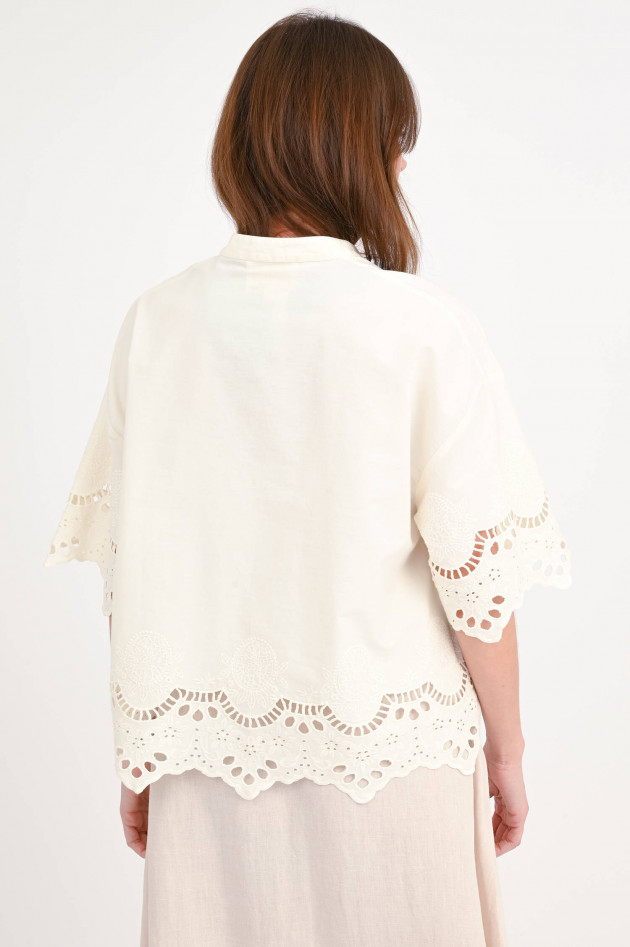 Stella Forest Oversize Bluse mit Lochstickerei in Natur