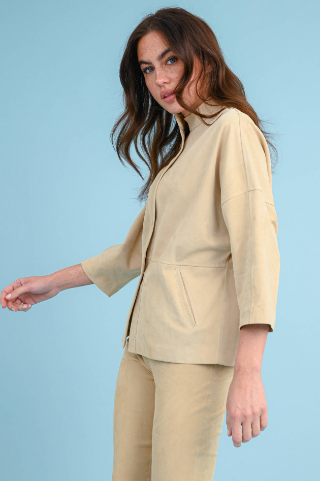 Steven-K Velourslederjacke OVERSHIRT in Sandbeige