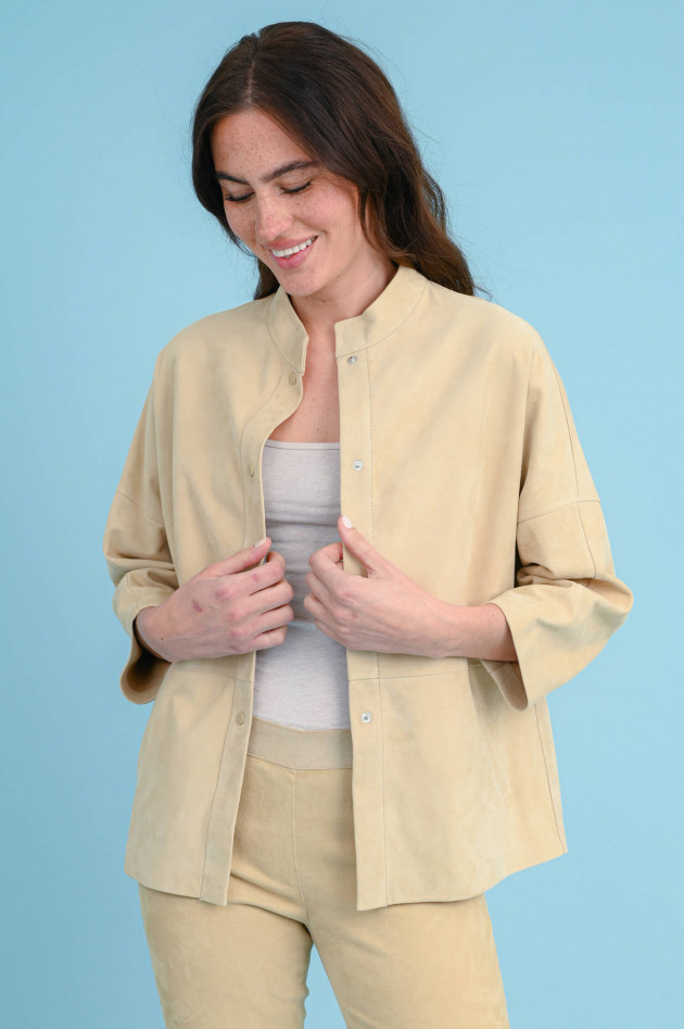 Steven-K Velourslederjacke OVERSHIRT in Sandbeige