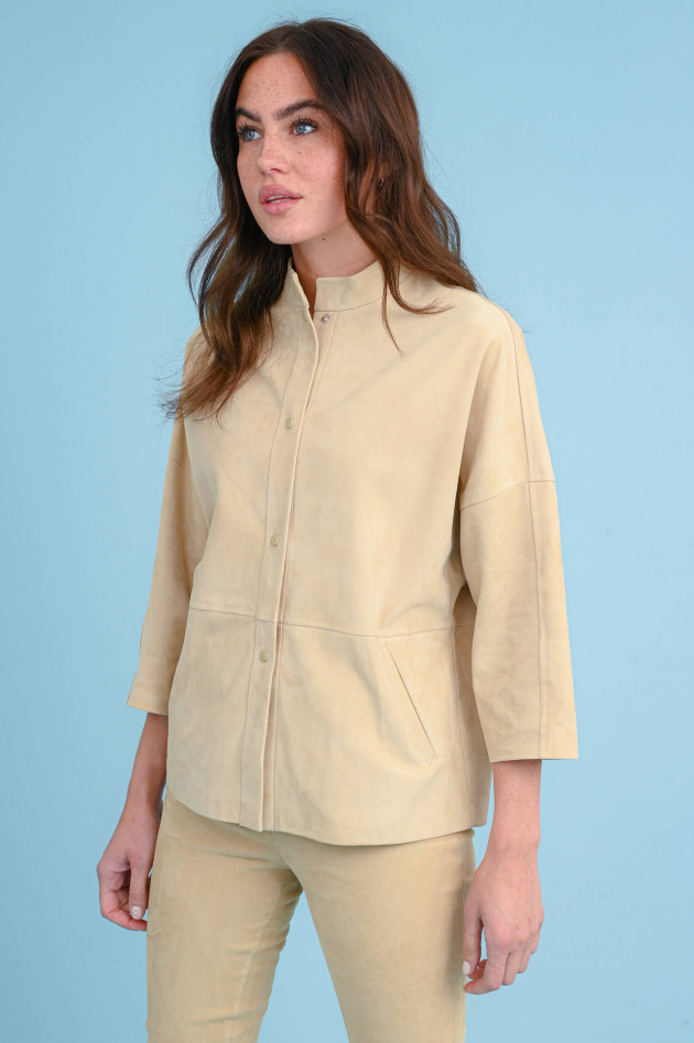 Steven-K Velourslederjacke OVERSHIRT in Sandbeige