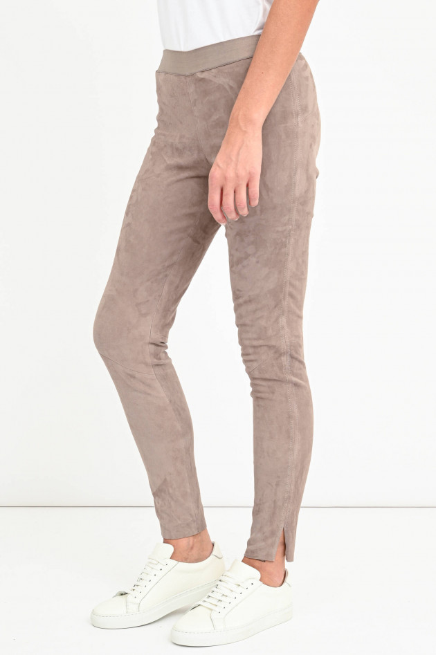 Steven-K Velourslederhose mit elastischem Bund in Taupe