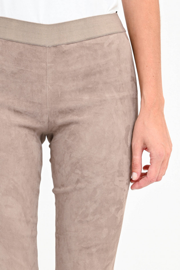 Steven-K Velourslederhose mit elastischem Bund in Taupe