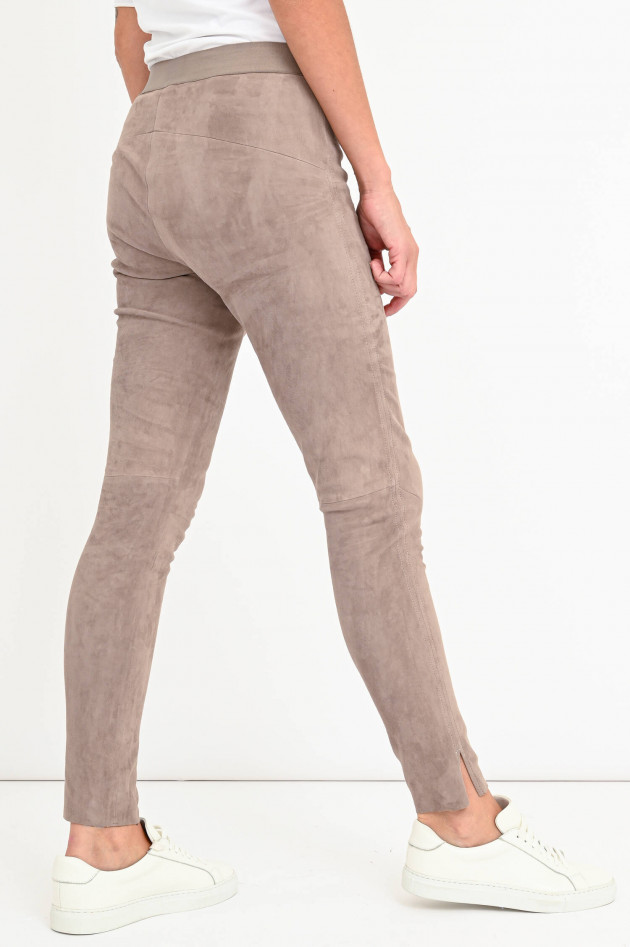 Steven-K Velourslederhose mit elastischem Bund in Taupe