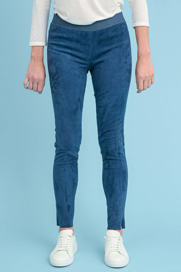 Steven-K Leggings aus Veloursleder in Azurblau