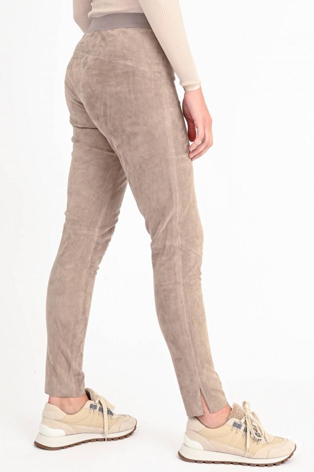 Steven-K Slim-Fit Hose aus Veloursleder in Taupe