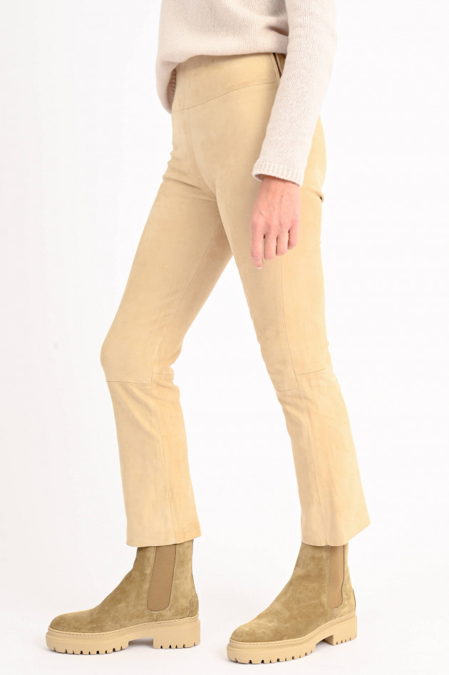 Steven-K Flared Velourslederhose in Beige