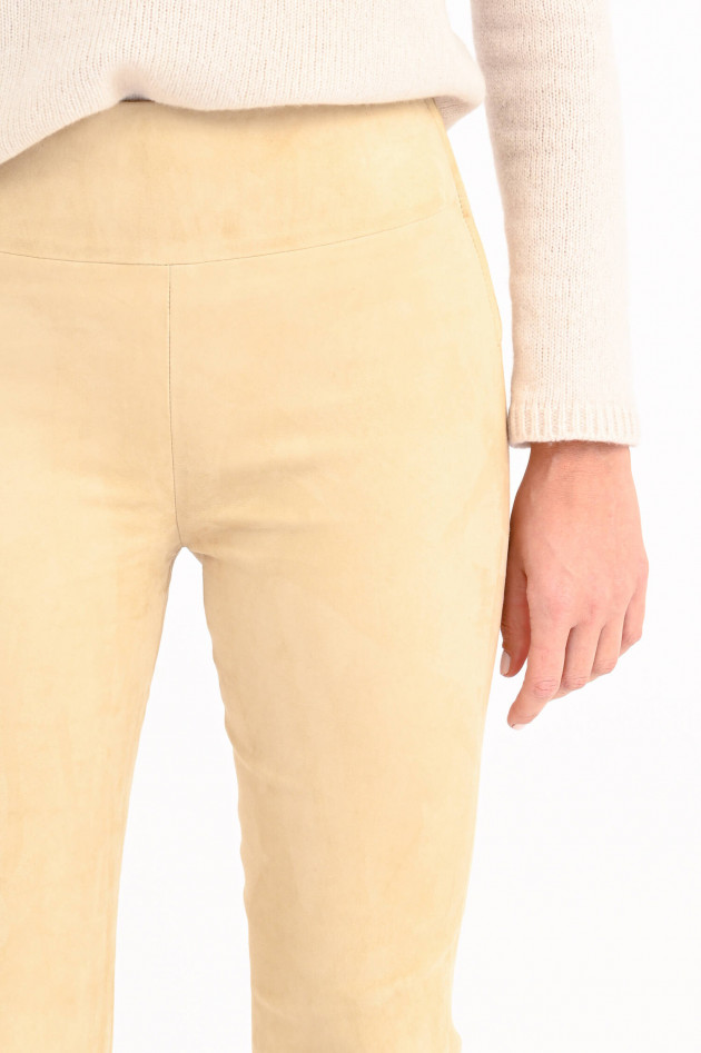 Steven-K Flared Velourslederhose in Beige