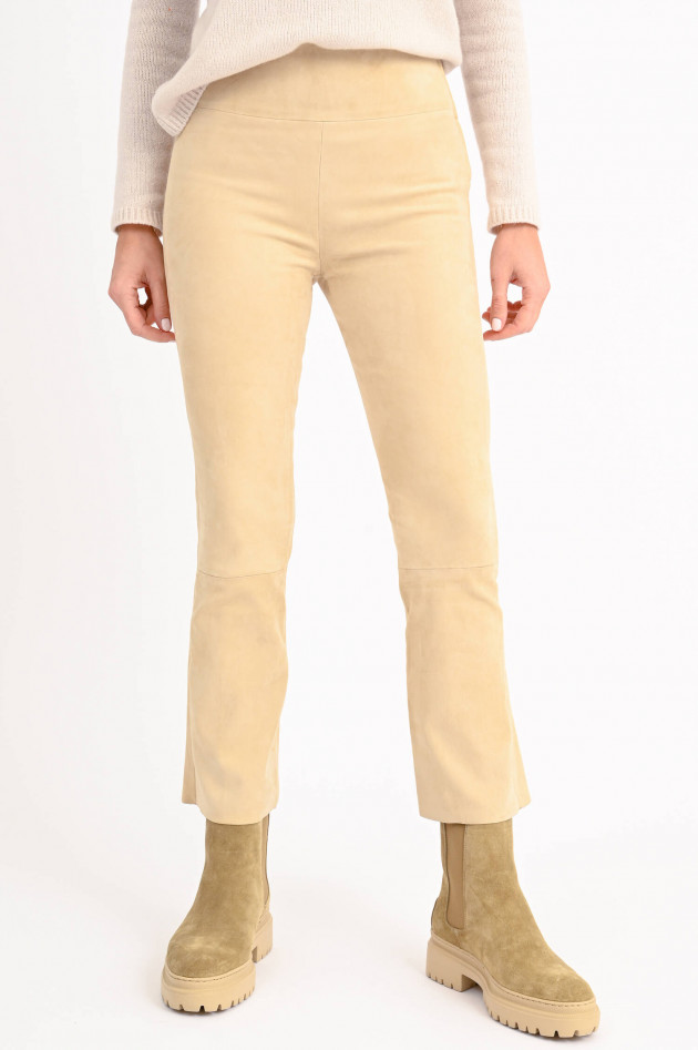 Steven-K Flared Velourslederhose in Beige