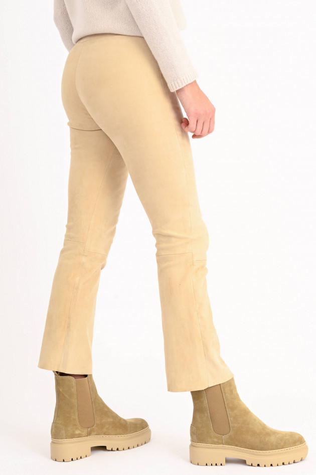 Steven-K Flared Velourslederhose in Beige