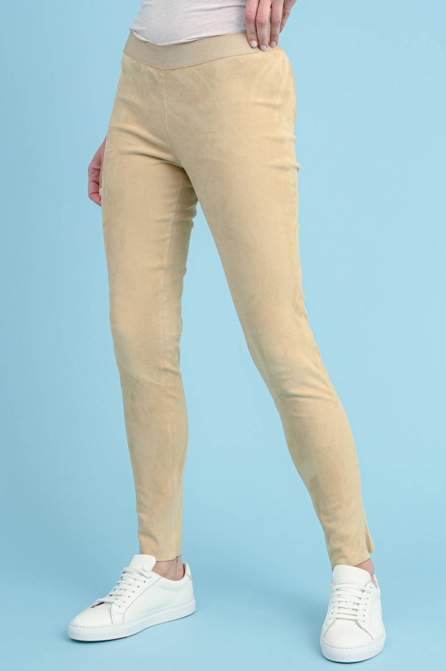 Steven-K Leggings aus Veloursleder in Sandbeige