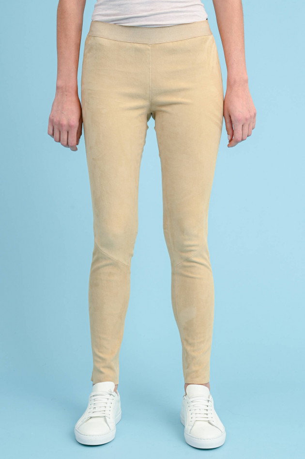 Steven-K Leggings aus Veloursleder in Sandbeige