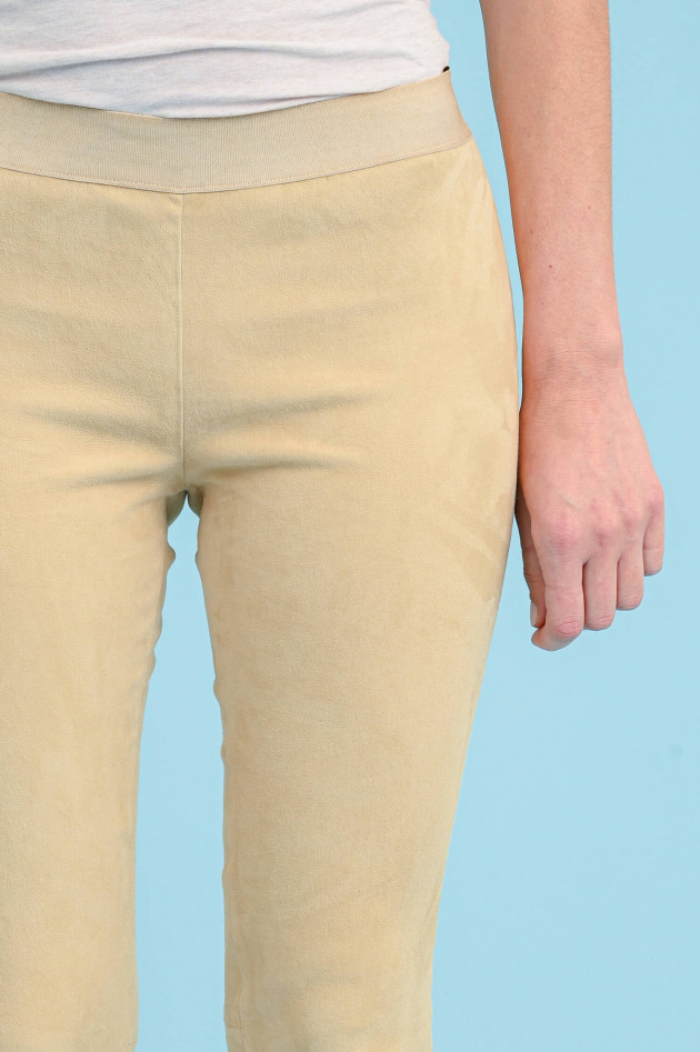 Steven-K Leggings aus Veloursleder in Sandbeige