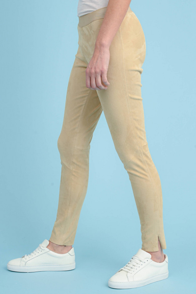 Steven-K Leggings aus Veloursleder in Sandbeige