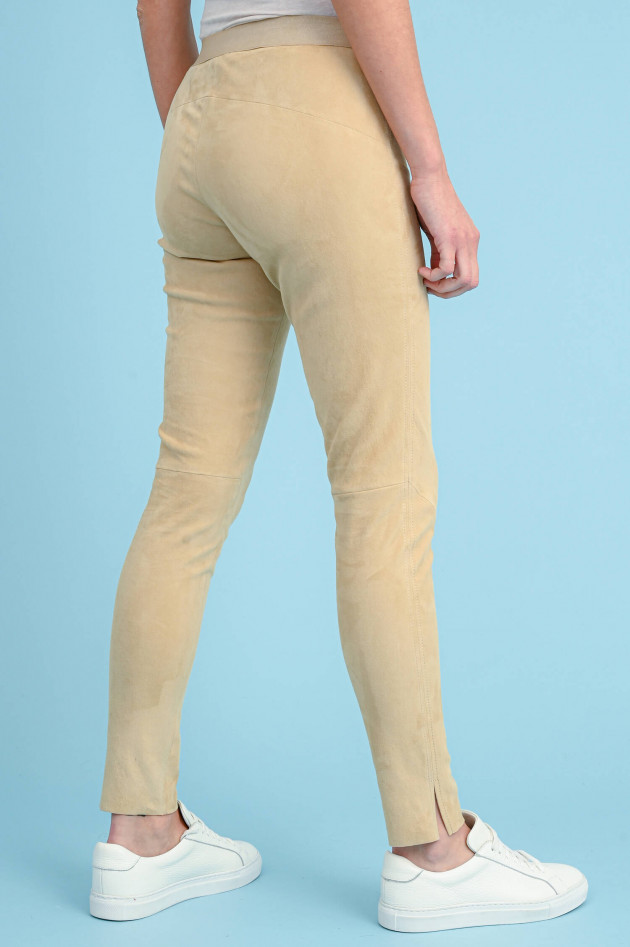 Steven-K Leggings aus Veloursleder in Sandbeige