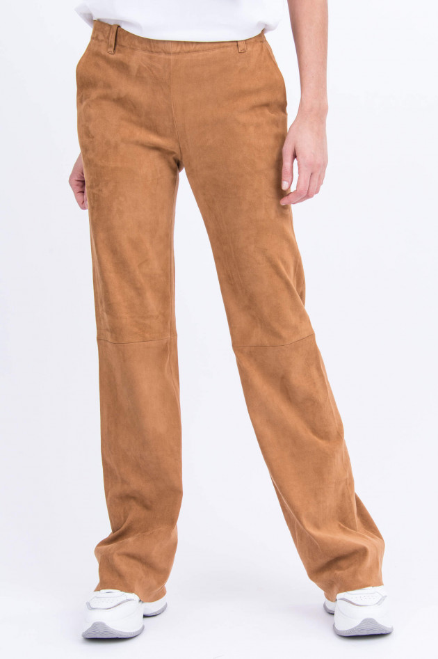 Stouls Verlourslederhose mit weitem Bein in Camel