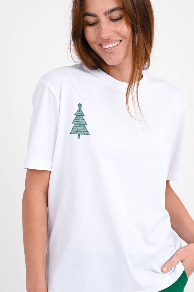 Studio JFK T-Shirt mit Weihanchtsbaum-Print in Weiß