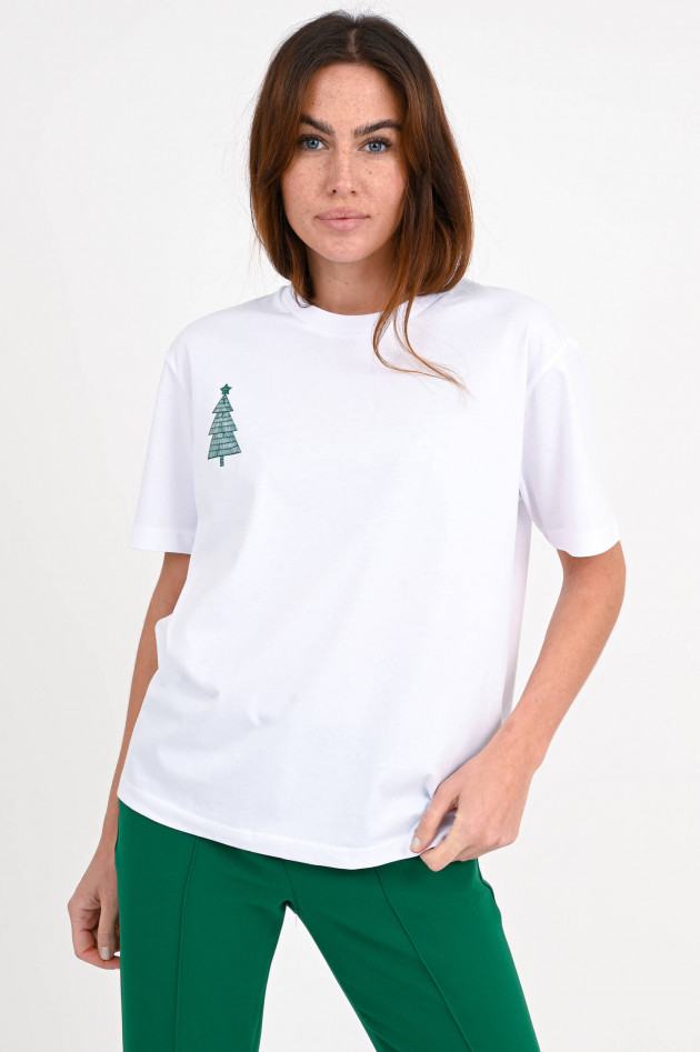 Studio JFK T-Shirt mit Weihanchtsbaum-Print in Weiß