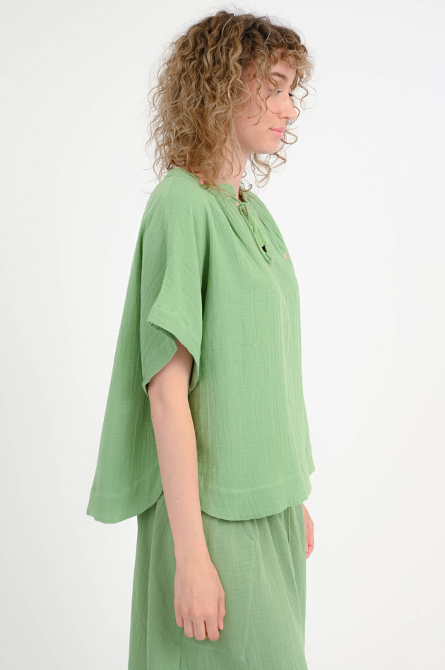 Sun68  Boxy Musselin-Bluse in Verde Salvia