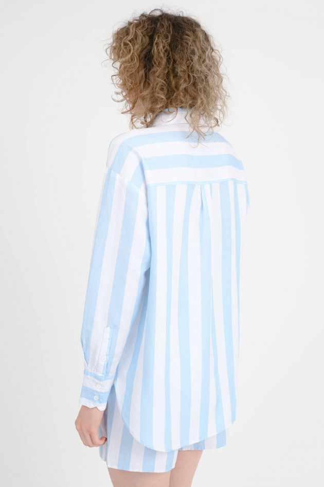Sun68  Gestreifte Bluse aus Leinen-Mix in Bianco/Azzur