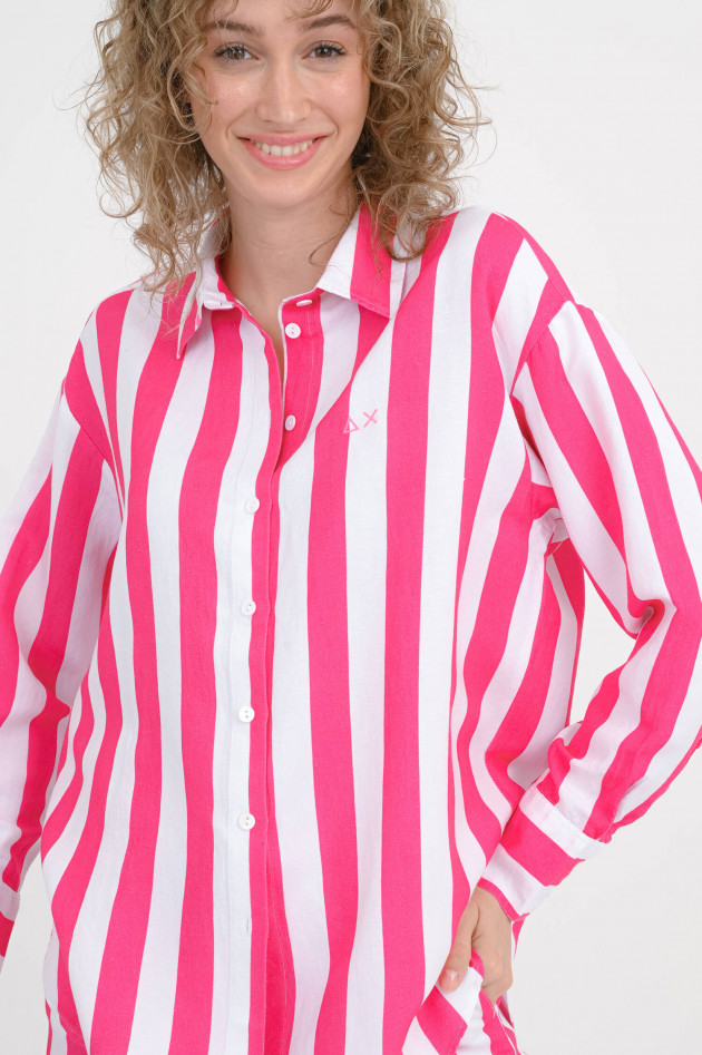 Sun68  Gestreifte Bluse aus Leinen-Mix in Pink/Bianco
