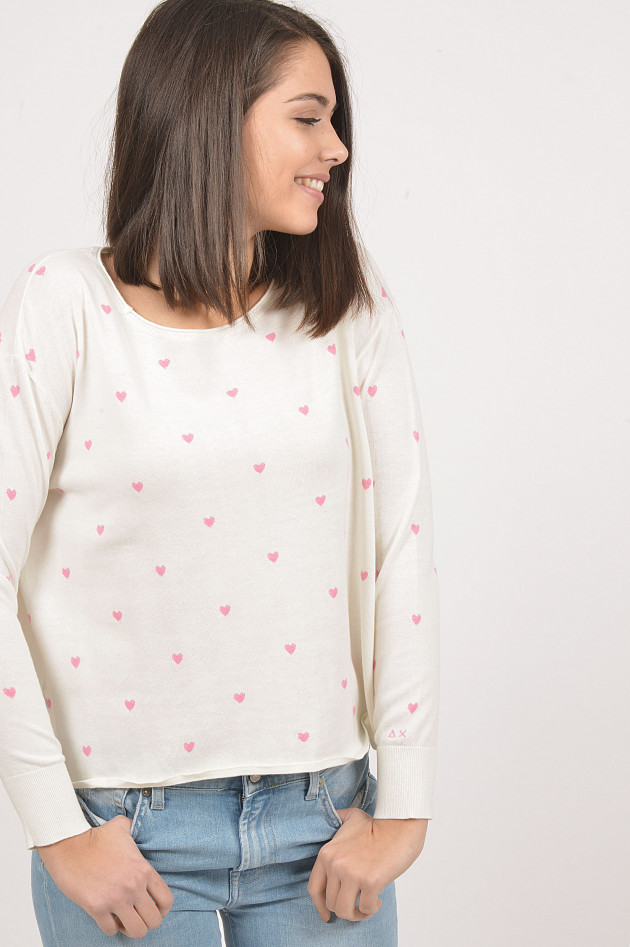 Sun68  Sweater mit Herzchen in Weiß/Pink