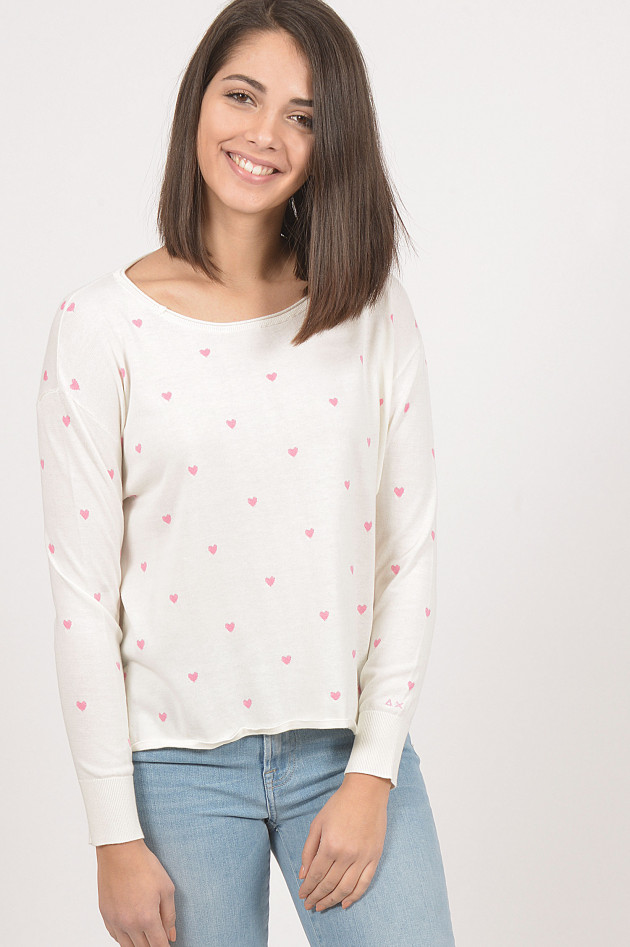 Sun68  Sweater mit Herzchen in Weiß/Pink