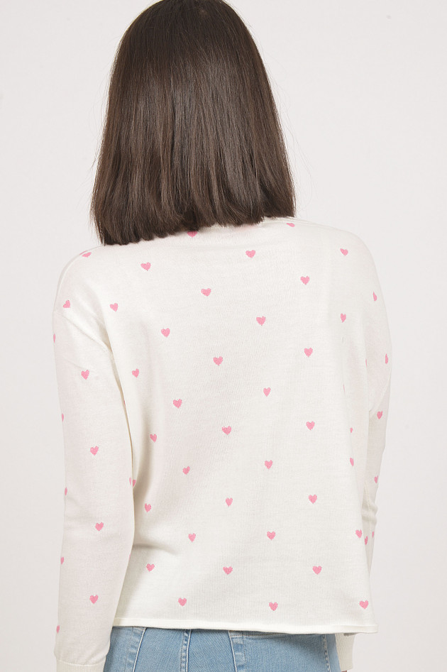 Sun68  Sweater mit Herzchen in Weiß/Pink