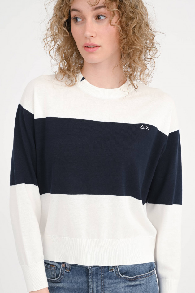 Sun68  Pullover mit Block-Streifen in Navy/Bianco