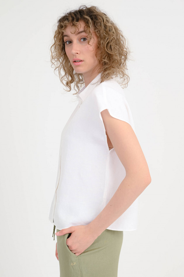 Sun68  Kurzarm-Bluse aus Leinen-Mix in Bianco