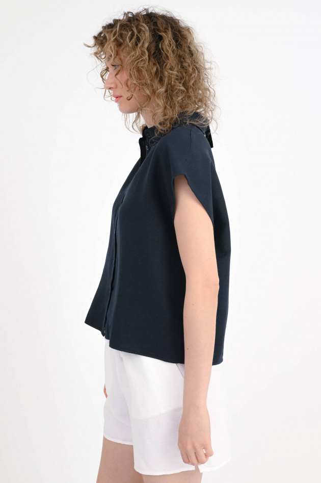 Sun68  Kurzarm-Bluse aus Leinen-Mix in Navy