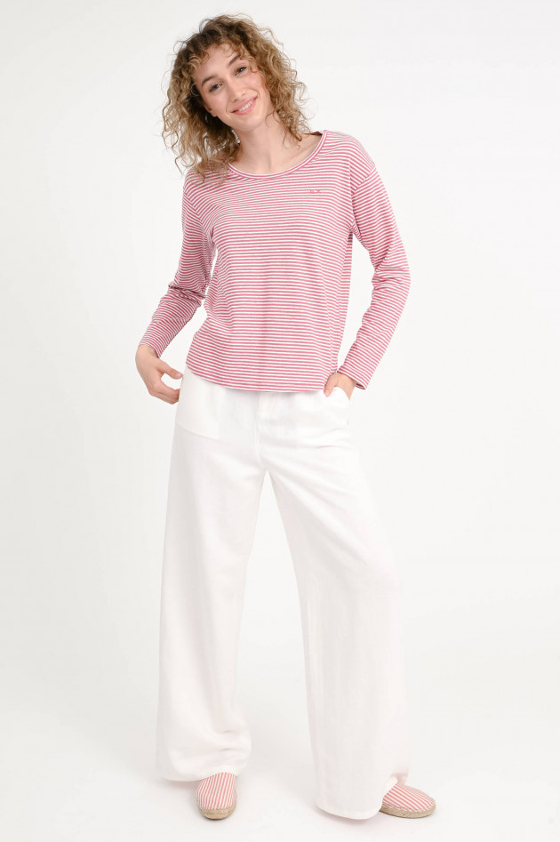 Sun68  Gestreiftes Langarm-Shirt in Rosa Scuro/Weiß